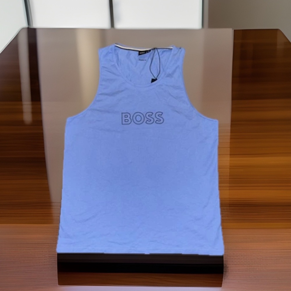 Boss Stylish Blue W/Logo Tank Top PURE COTTON TREATED UPF +50 Sun Protection NWT